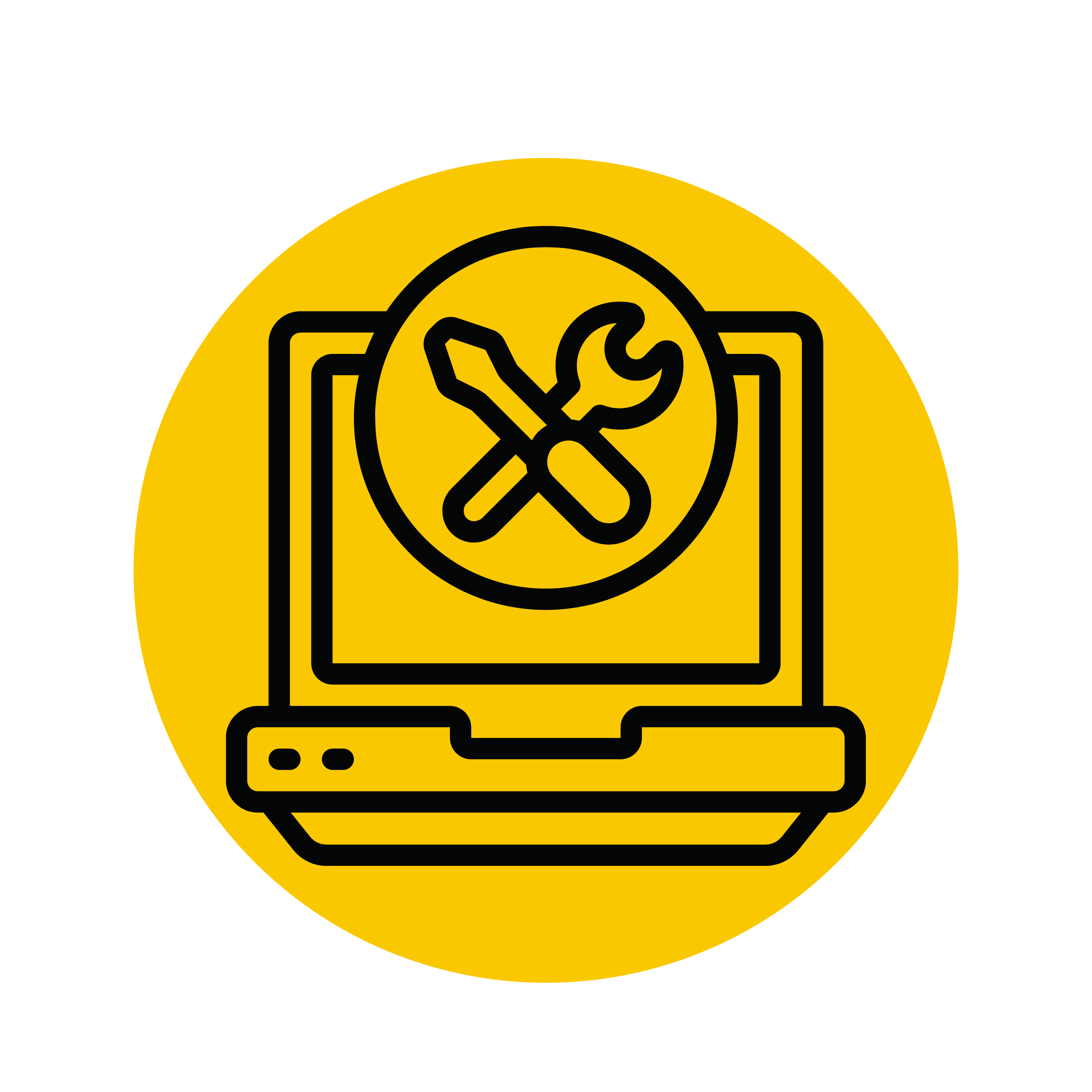 yellow background and black icon of a computer screen with a screwdriver and wrench layered over it