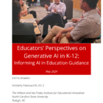 Cover of "Educators' Perspectives on Generative AI in K-12. Features an image of a group of people sitting in a circle of chairs around a table and talking.