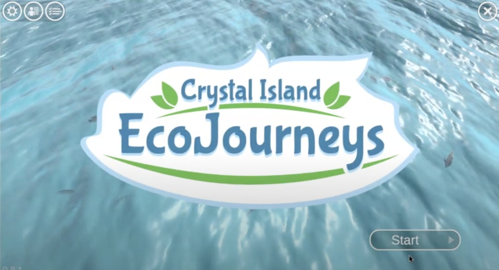 Starting screen of educational game Crystal Island: EcoJourneys