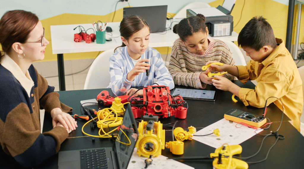 Students work on robotics